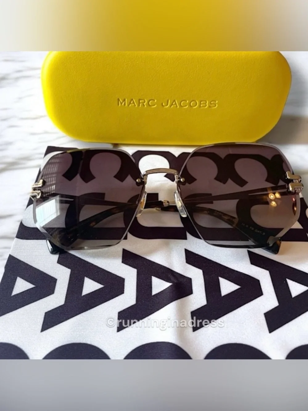 Marc Jacobs Rimless Geometric Sunglasses MJ 1090/S Gold Havana NWOT